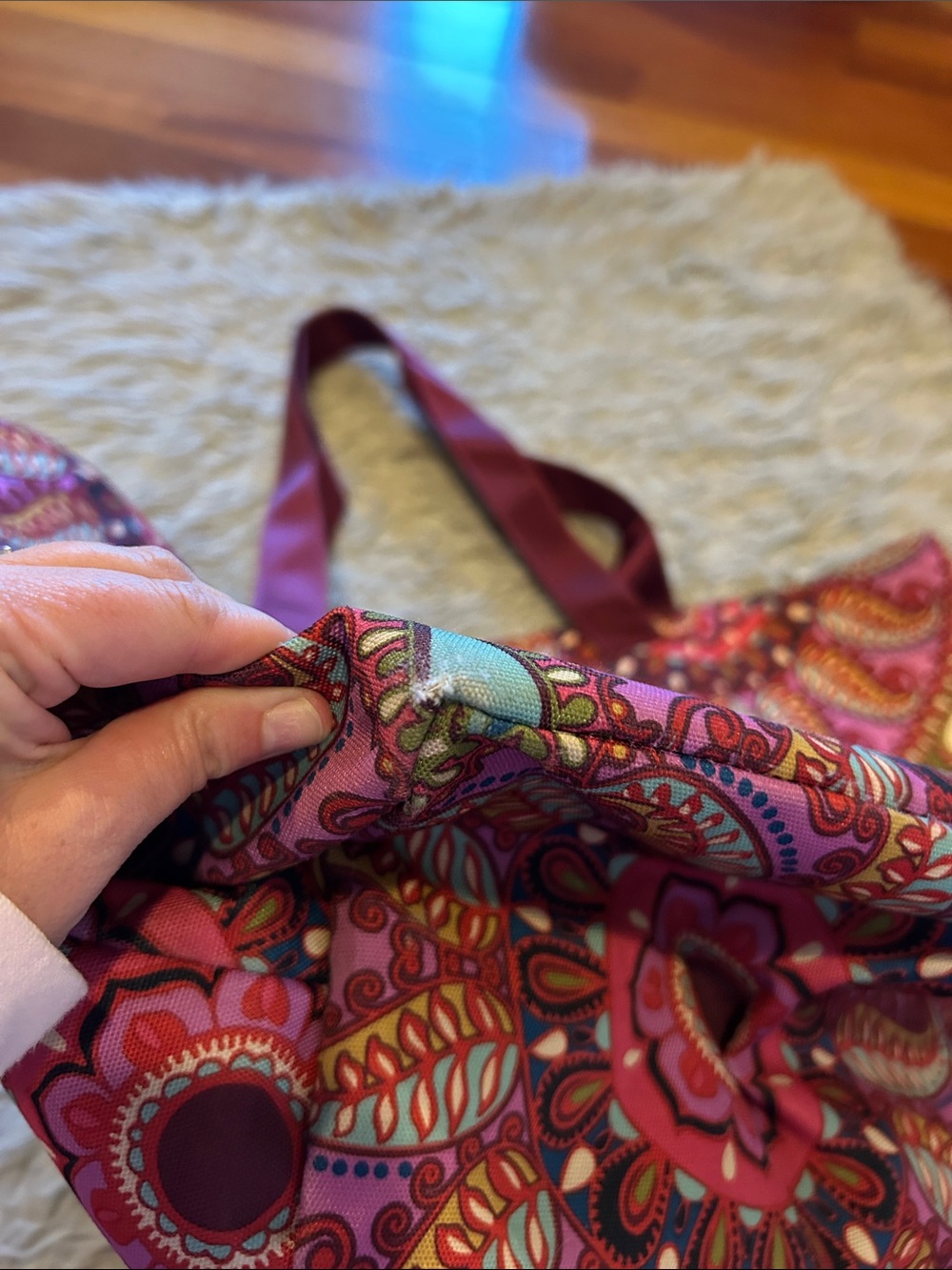 Vera Bradley Resort Medallion Paisley Print Tote in Pink and Burgundy - Picture 3 of 9